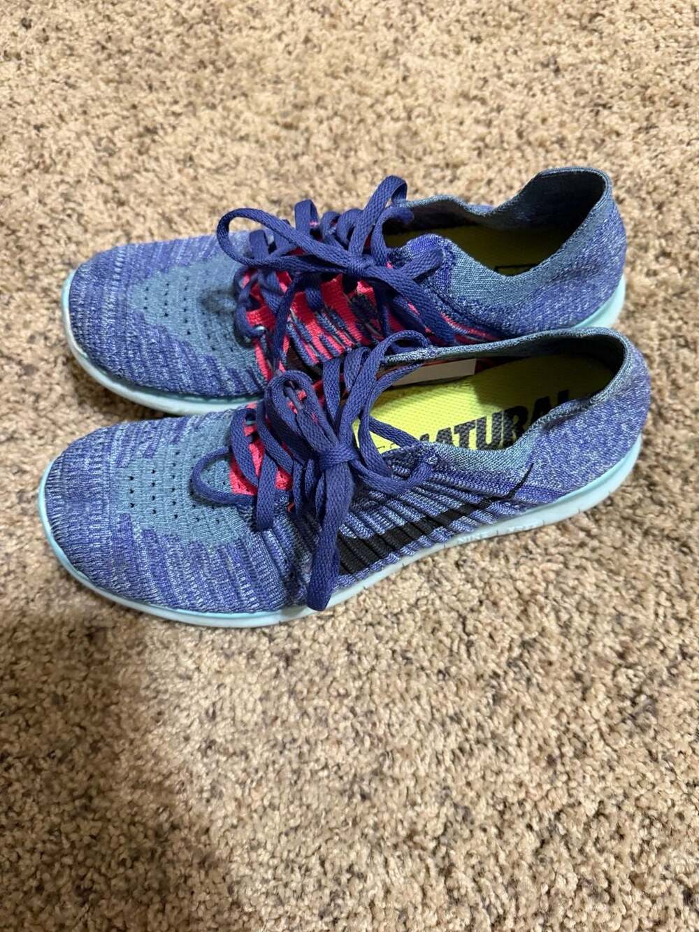 Nike Free RN Flyknit Women's Running Shoes Blue and Pink - Picture 7 of 8